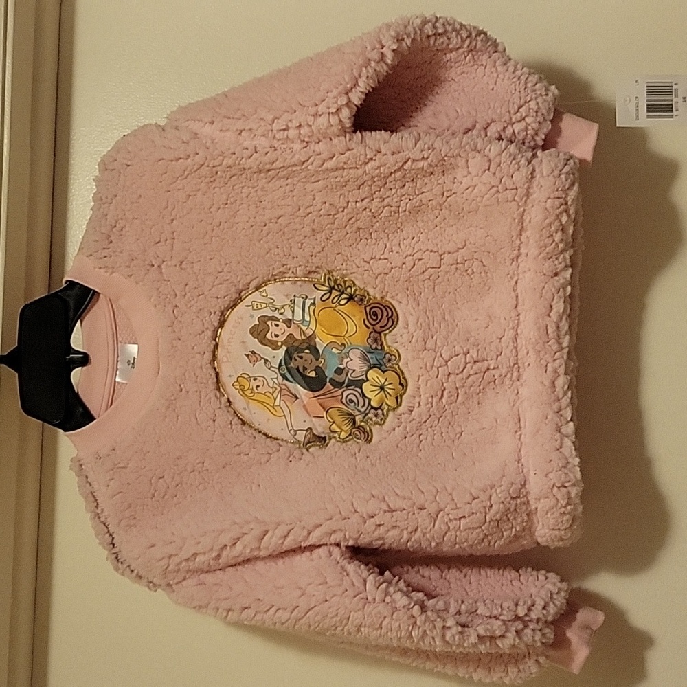NWT: Disney Collection Girl's Crew Neck Fleece Embroidered Princess Sweatshirt